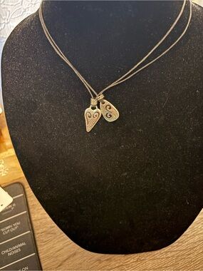 Double Heart Pendant Necklace in Silver on Black Cord